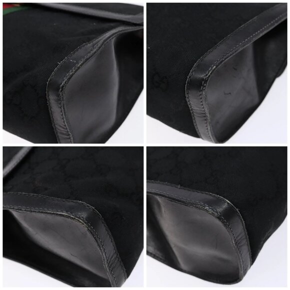 GUCCI Web Sherry Line GG Canvas Shoulder Bag Black Gold 37 04 3657 Auth 133392 - Picture 16 of 16